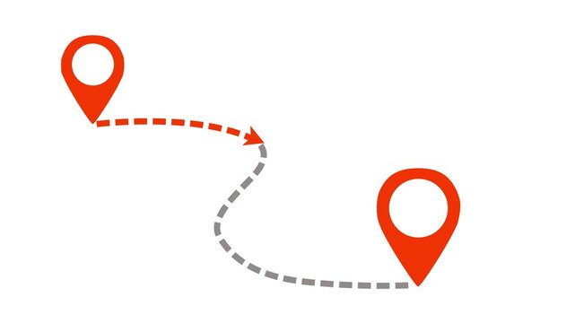 Two Location Pins Connected Dotted Path Animation Navigation Route Map 4K Loop