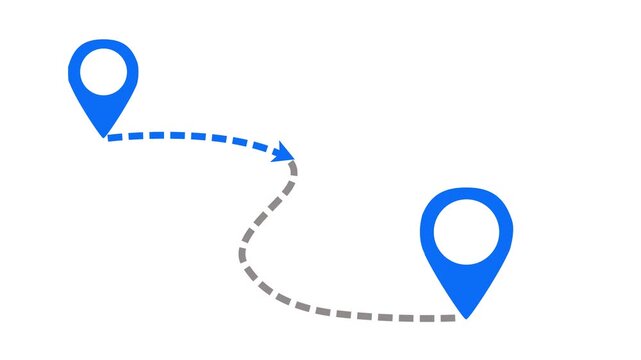 Two Location Pins Connected Dotted Path Animation Navigation Route Map 4K Loop