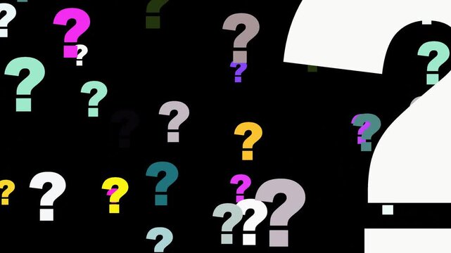 16 seconds question marks collection flying through bunch space education ask seek find quest animation screensaver  visualiser motion graphics HD video 