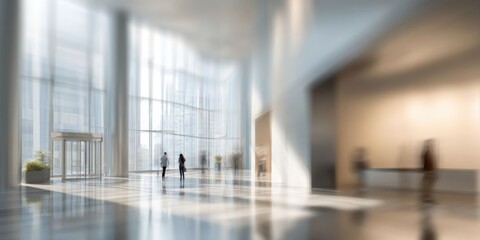 Fototapeta premium Modern Office Building Lobby with Blurred Busy Atmosphere