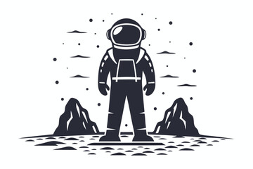 Dramatic Silhouette of a Space Explorer Standing on a Crater Rim on the Planet Mars © Bably