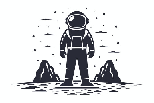 Dramatic Silhouette of a Space Explorer Standing on a Crater Rim on the Planet Mars