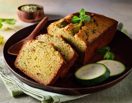 freshly baked zucchini bread sliced and ready to be enjoyed