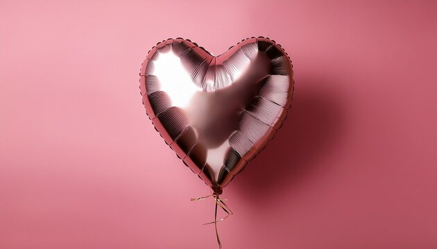 metallic heart shaped balloon on solid pink background string
