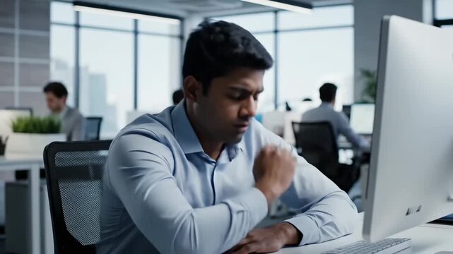 Exhausted Office Worker Stressed and Overwhelmed with Difficult Decisions at Work