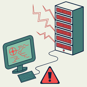 Computer system failure with error signs and alert server warning