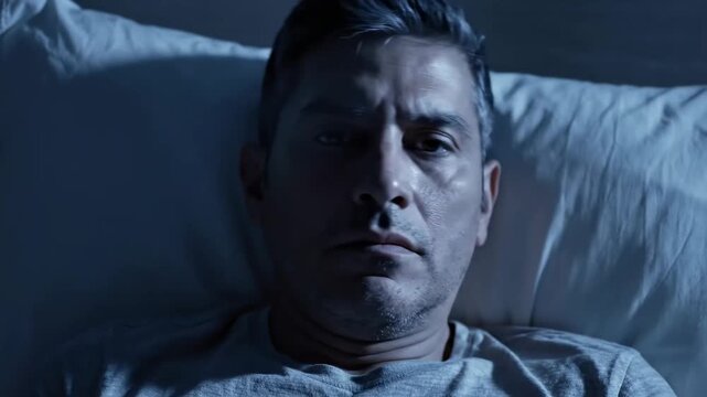 Man In Bed Reflecting, Contemplating, Or Struggling To Fall Asleep At Night