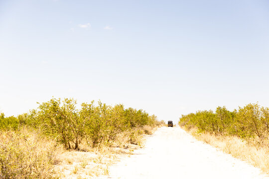 safari vehicle on mobile safari in the Makgadikgadi Park, Botswana, Africa