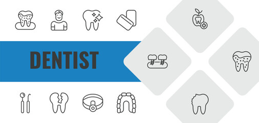dentist outline icon set. linear vector for ui, web and mobile. thin line dental plaque, healthy boy, tooth whitening icons. © Farahim
