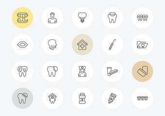Fototapeta premium dentist outline icon set. linear vector for ui, web and mobile. thin line overdenture, mouth, decay icons.