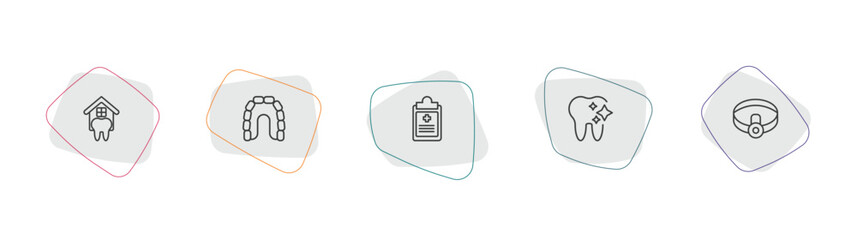 dentist outline icon set. linear vector for ui, web and mobile. thin line dental house, maxilla, health report icons. © Farahim