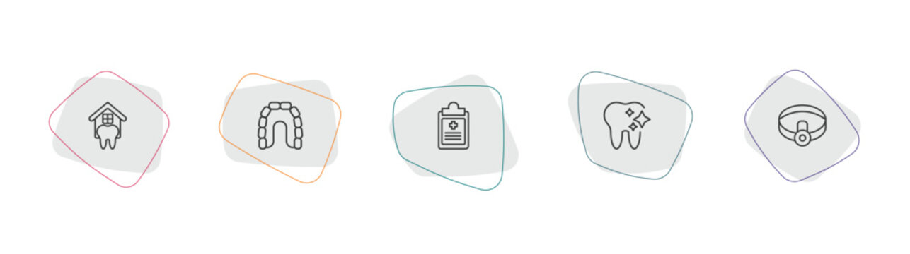 dentist outline icon set. linear vector for ui, web and mobile. thin line dental house, maxilla, health report icons.