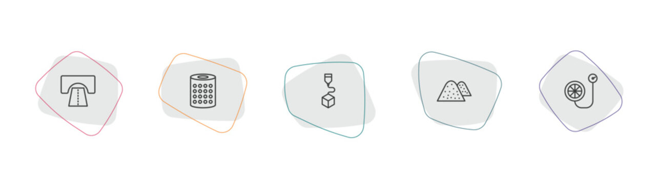 general outline icon set. linear vector for ui, web and mobile. thin line road tunnel, smart speaker, 3d printing icons.