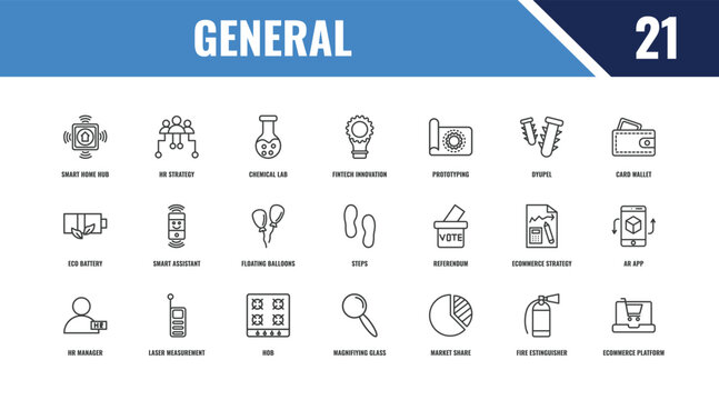 general outline icon set. linear vector for ui, web and mobile. thin line hr strategy, card wallet, referendum icons.