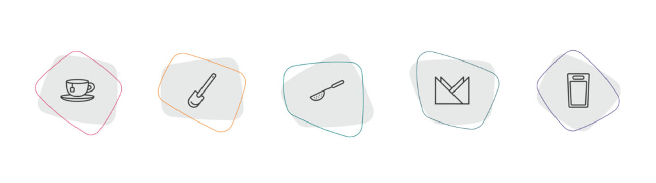 kitchen outline icon set. linear vector for ui, web and mobile. thin line tea cup, paddle, sugar sifter icons.