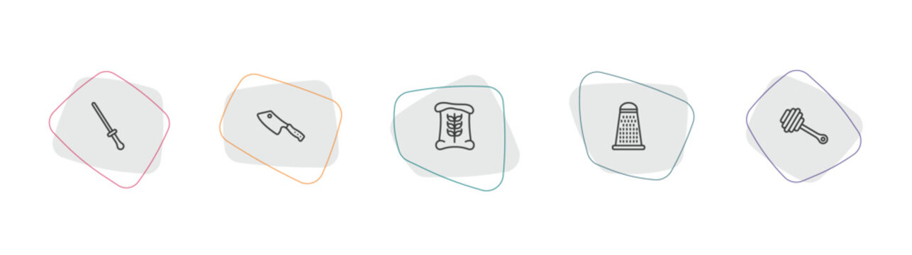 kitchen outline icon set. linear vector for ui, web and mobile. thin line knife sharpener, cleaver, flour icons.
