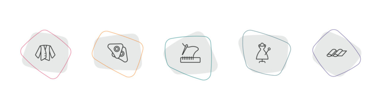 sew outline icon set. linear vector for ui, web and mobile. thin line jacket, chalk, stiching icons.