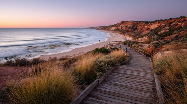 Golden hour along a seaside path with sandstone cliffs at Port Willunga