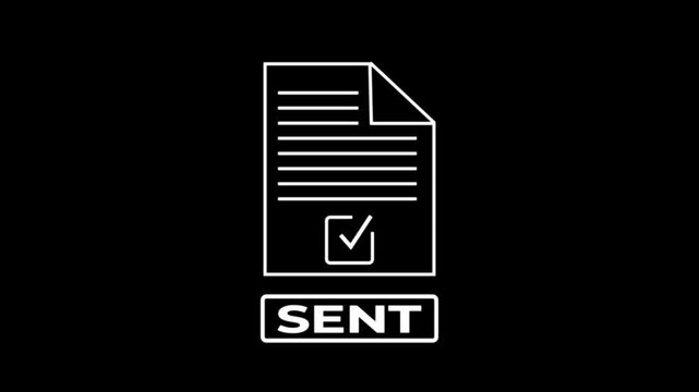 Send button with document and checkmark on black background.Check mark icon with document.