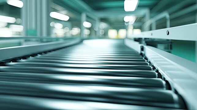 Empty conveyor belt in modern manufacturing factory