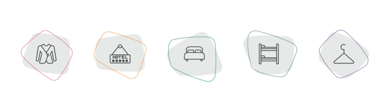 hotel and restaurant outline icon set. linear vector for ui, web and mobile. thin line suits, hotel, double bed icons.