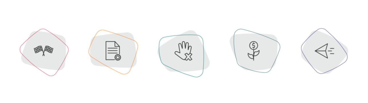 success outline icon set. linear vector for ui, web and mobile. thin line finish flag, project, restrict icons.