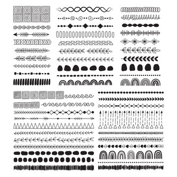 Decorative Hand Drawn Border and Divider Collection - Ethnic Tribal Pattern Brushes and Geometric Line Art Elements Vector Set