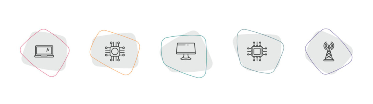 computer outline icon set. linear vector for ui, web and mobile. thin line laptop computer screen, computer chip, computers icons.