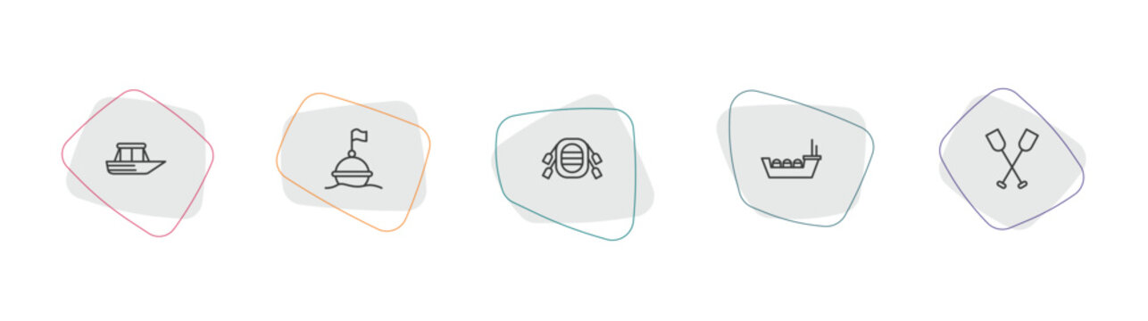 nautical outline icon set. linear vector for ui, web and mobile. thin line yacht facing right, buoy, rubber raft icons.