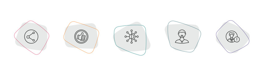Naklejka premium social media marketing outline icon set. linear vector for ui, web and mobile. thin line photo share, quit a social like, timeline icons.