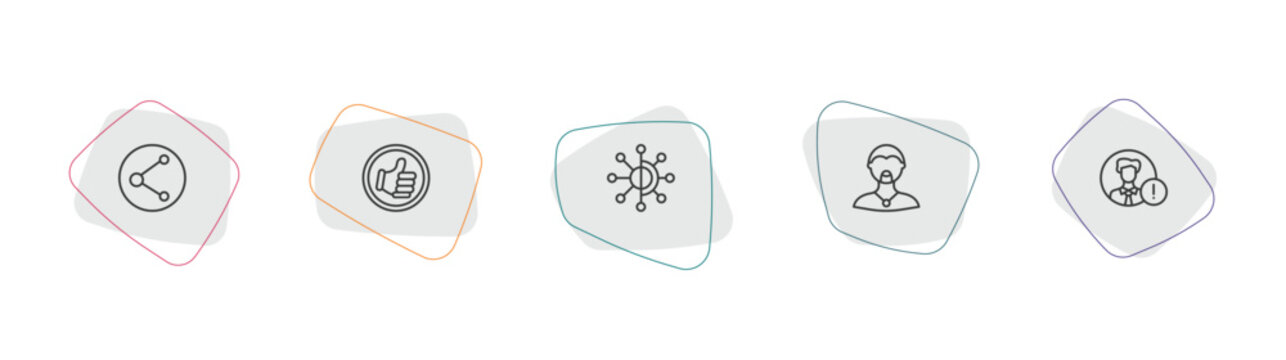 social media marketing outline icon set. linear vector for ui, web and mobile. thin line photo share, quit a social like, timeline icons.