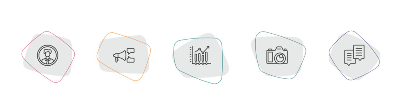 social media marketing outline icon set. linear vector for ui, web and mobile. thin line user avatar, ad, stadistics icons.