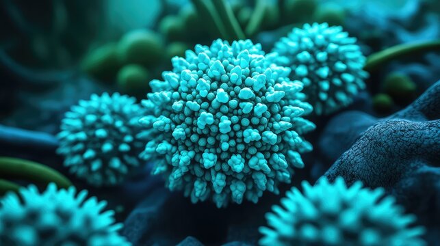 Microscopic virus or bacteria cells multiplying in body