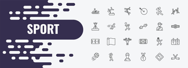 sport outline icon set. linear vector for ui, web and mobile. thin line gymnastics, two judo fighters, karate icons. © Farahim