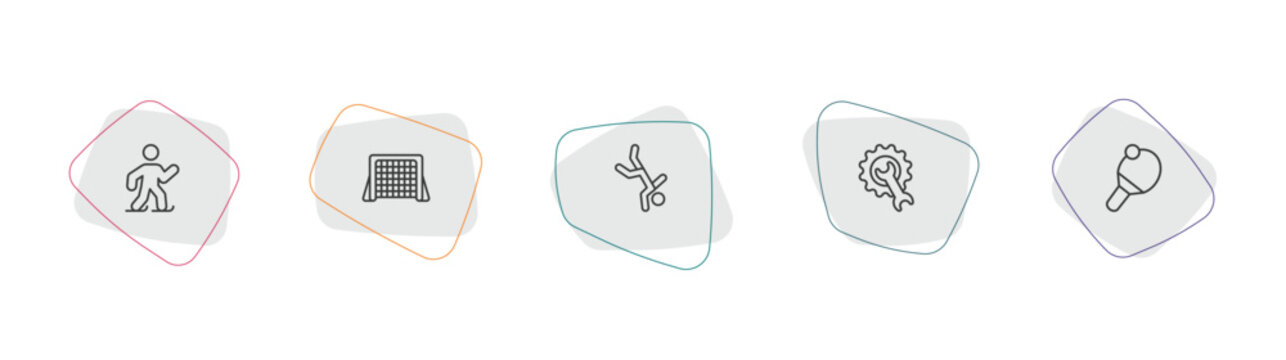 sport outline icon set. linear vector for ui, web and mobile. thin line ice skating man, hockey goal, capoeira icons.
