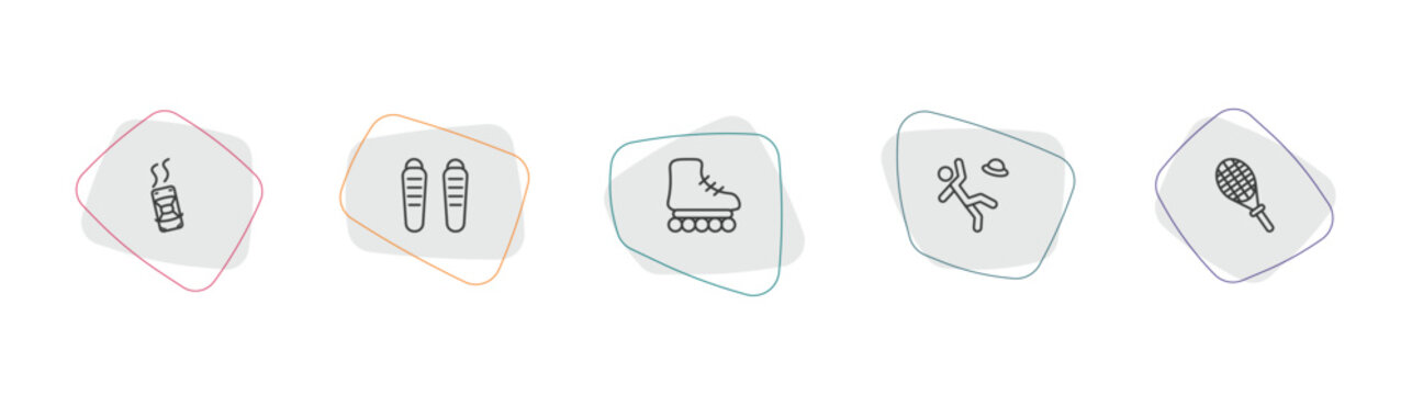 sports outline icon set. linear vector for ui, web and mobile. thin line drift car, shin guards, roller skate icons.
