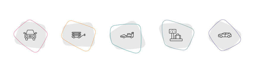 Fototapeta premium transportation outline icon set. linear vector for ui, web and mobile. thin line auto, wagon, formula 1 icons.