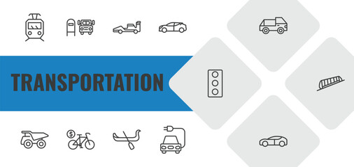transportation outline icon set. linear vector for ui, web and mobile. thin line tram, scholar bus stop, formula 1 icons. © Farahim