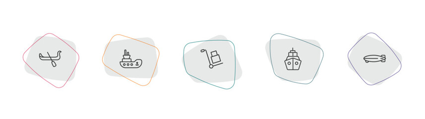 transportation outline icon set. linear vector for ui, web and mobile. thin line gondola, tugboat, carrier icons. © Farahim