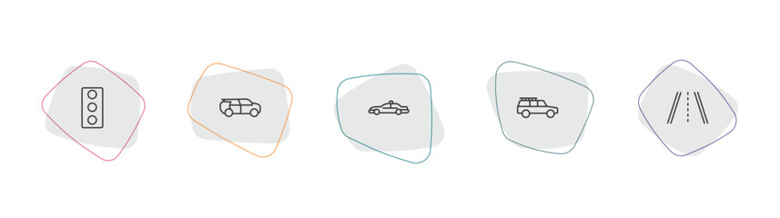 transport outline icon set. linear vector for ui, web and mobile. thin line car traffic, eco-friendly transport, patrol car icons. © Farahim