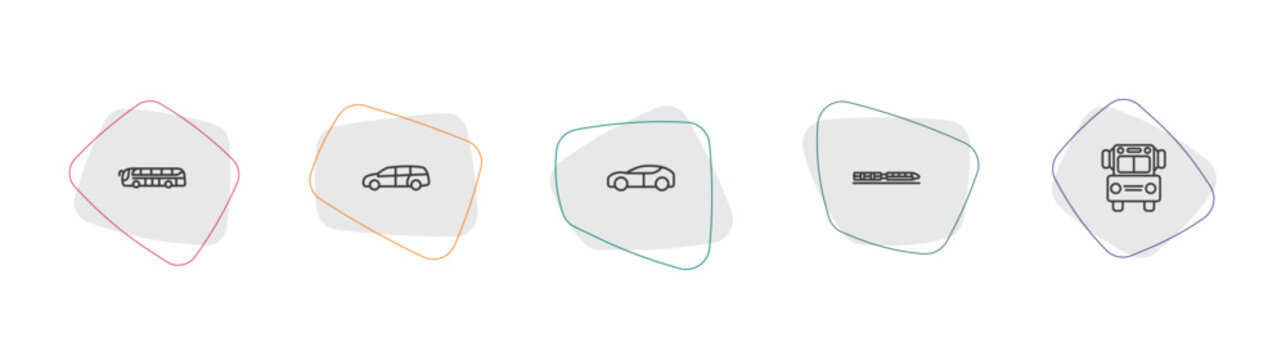 transport outline icon set. linear vector for ui, web and mobile. thin line modern bus, minivan, electro car icons.