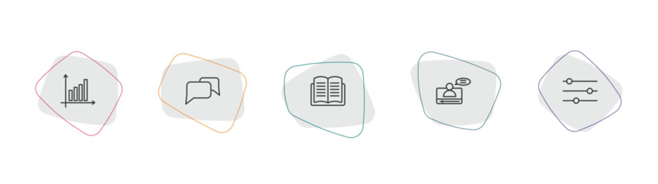 blogger and influencer outline icon set. linear vector for ui, web and mobile. thin line statistics, conversation, literature icons.