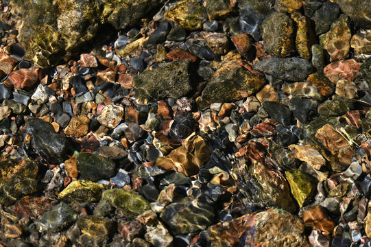 Stones and pebbles in a stream of water