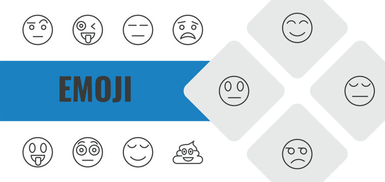 emoji outline icon set. linear vector for ui, web and mobile. thin line sceptic emoji, crazy emoji, expressionless icons.