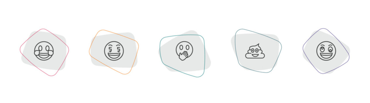 emoji outline icon set. linear vector for ui, web and mobile. thin line laugh emoji, rich emoji, hand over mouth icons.