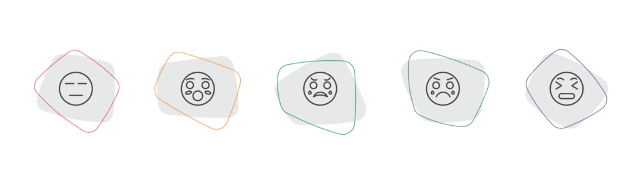 emoji outline icon set. linear vector for ui, web and mobile. thin line expressionless emoji, hushed emoji, crying icons.