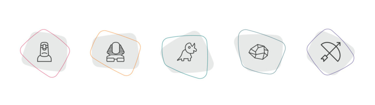 history outline icon set. linear vector for ui, web and mobile. thin line moais, sphinx, diaur icons.
