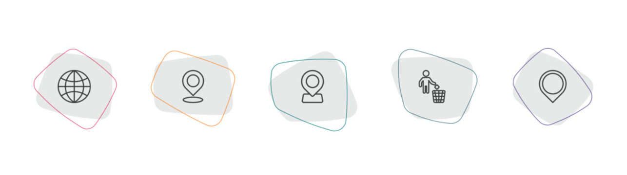 maps and flags outline icon set. linear vector for ui, web and mobile. thin line earth gobe, locato, locator icons.