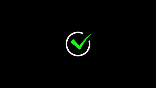 Abstract check mark green color, Tik mark icon animation.black background check mark 4k