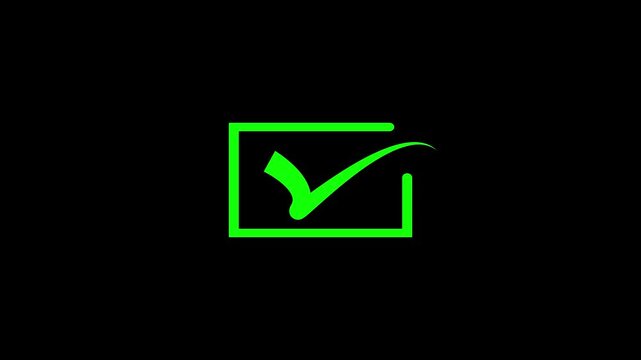 Abstract check mark green color, Tik mark icon animation.black background check mark 4k